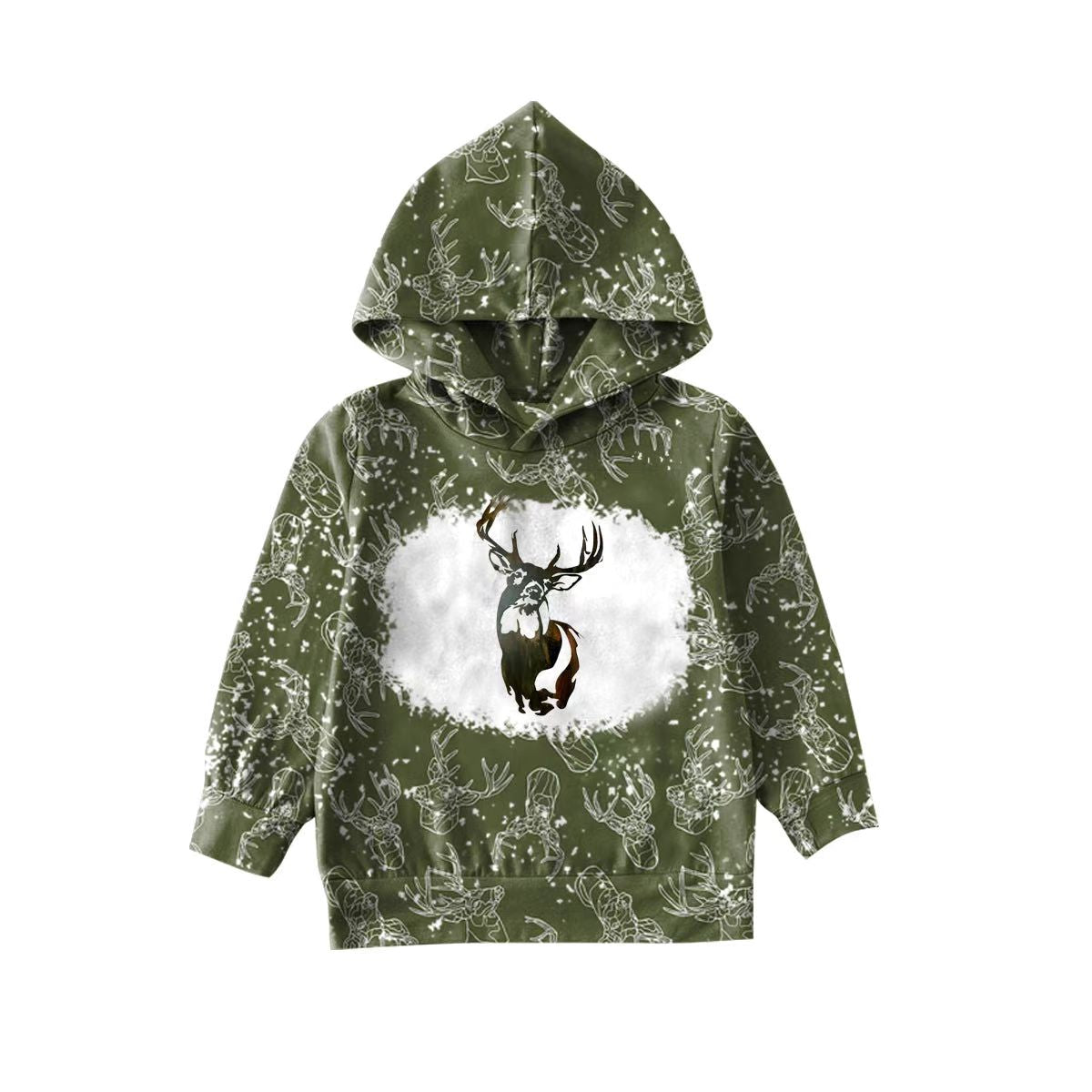 (Custom Design Preorder MOQ 5) Deer Green Print Kids Hoodie Tops