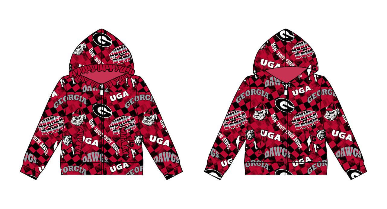 (Custom Design Preorder MOQ 5 ) Team's UGA Georgia Red Print Boys Fall Zipper Hoodie Top