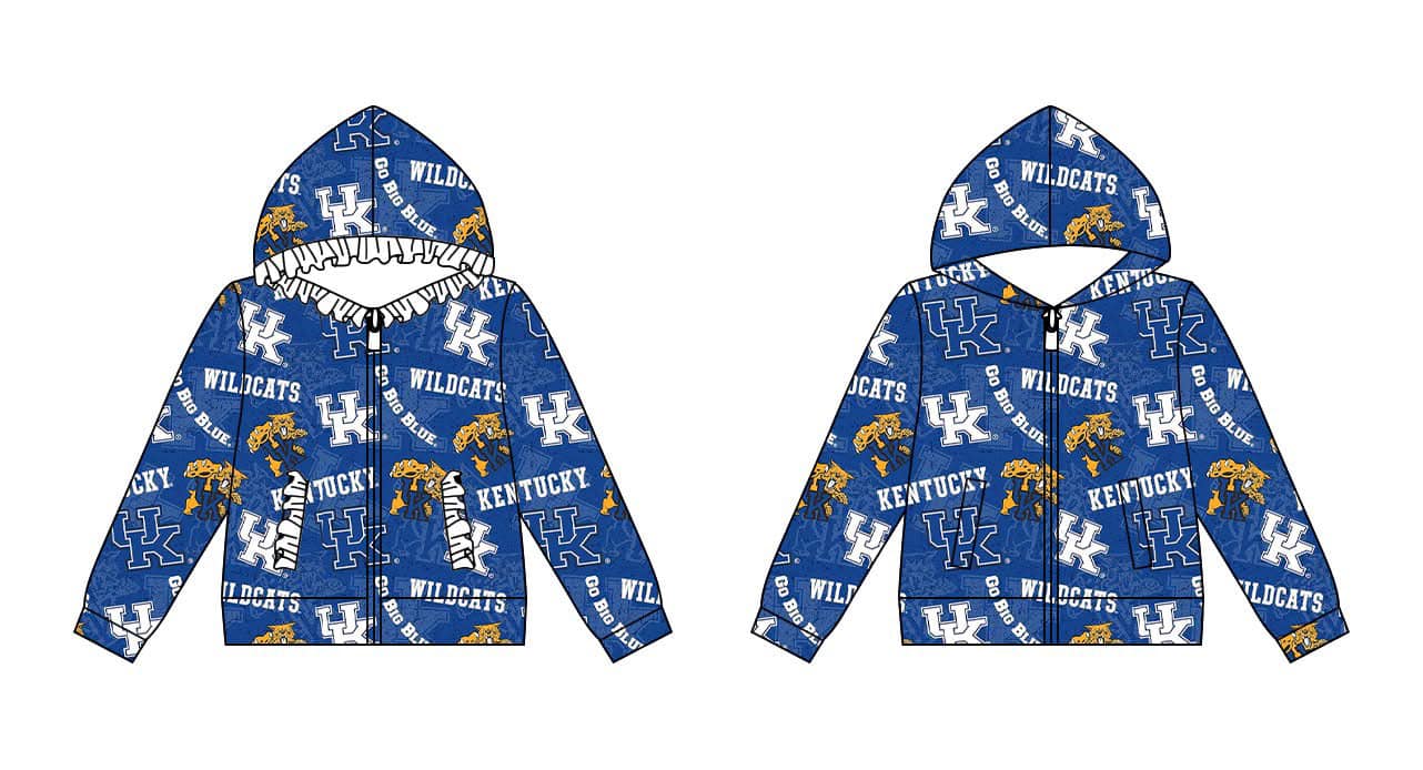 (Custom Design Preorder MOQ 5 ) Team's UK Wildcats Blue Print Boys Fall Zipper Hoodie Top