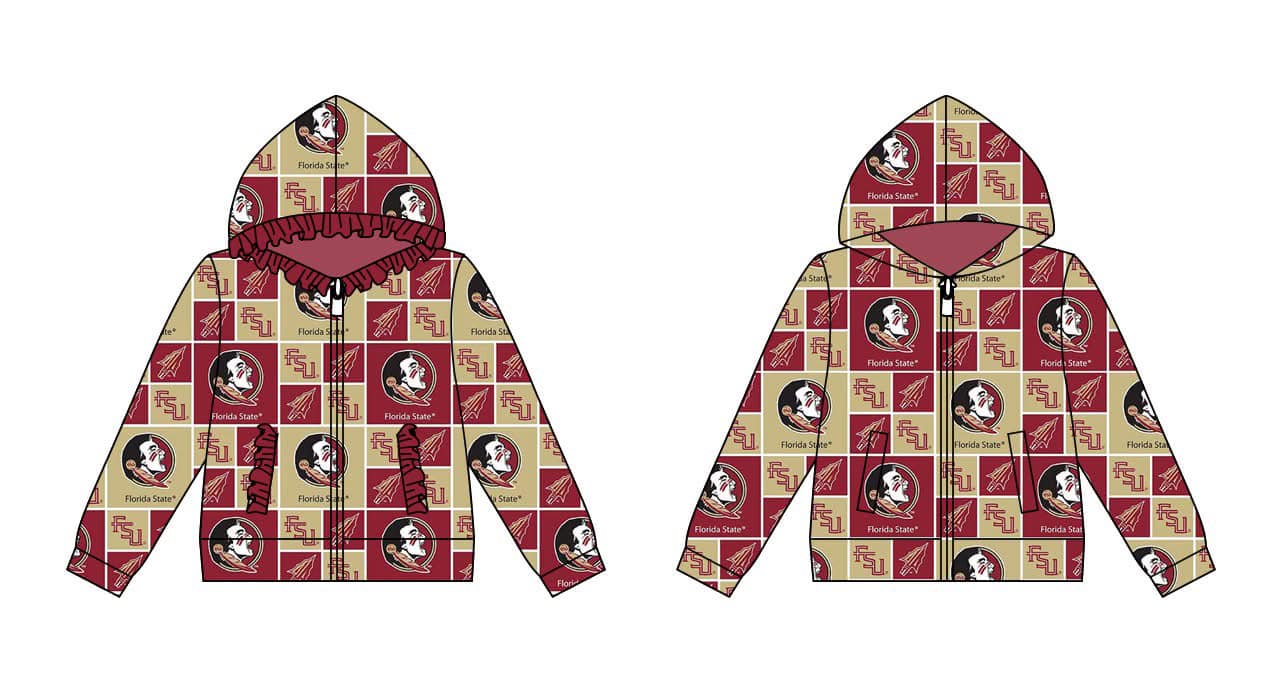 (Custom Design Preorder MOQ 5 ) Team's FSU Print Boys Fall Zipper Hoodie Top