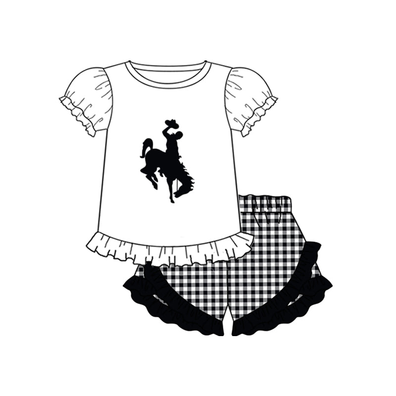 (Custom Design Preorder MOQ 5) Team's Smackover White Top Plaid Shorts Girls Summer Clothes Set