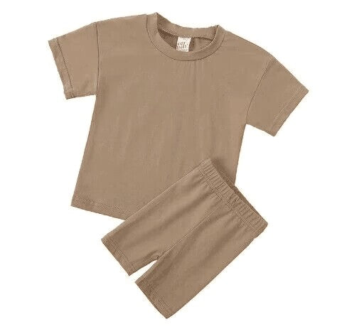 (Custom Design Preorder MOQ 5) Brown Color Shorts Kids Summer Pajamas Clothes Set