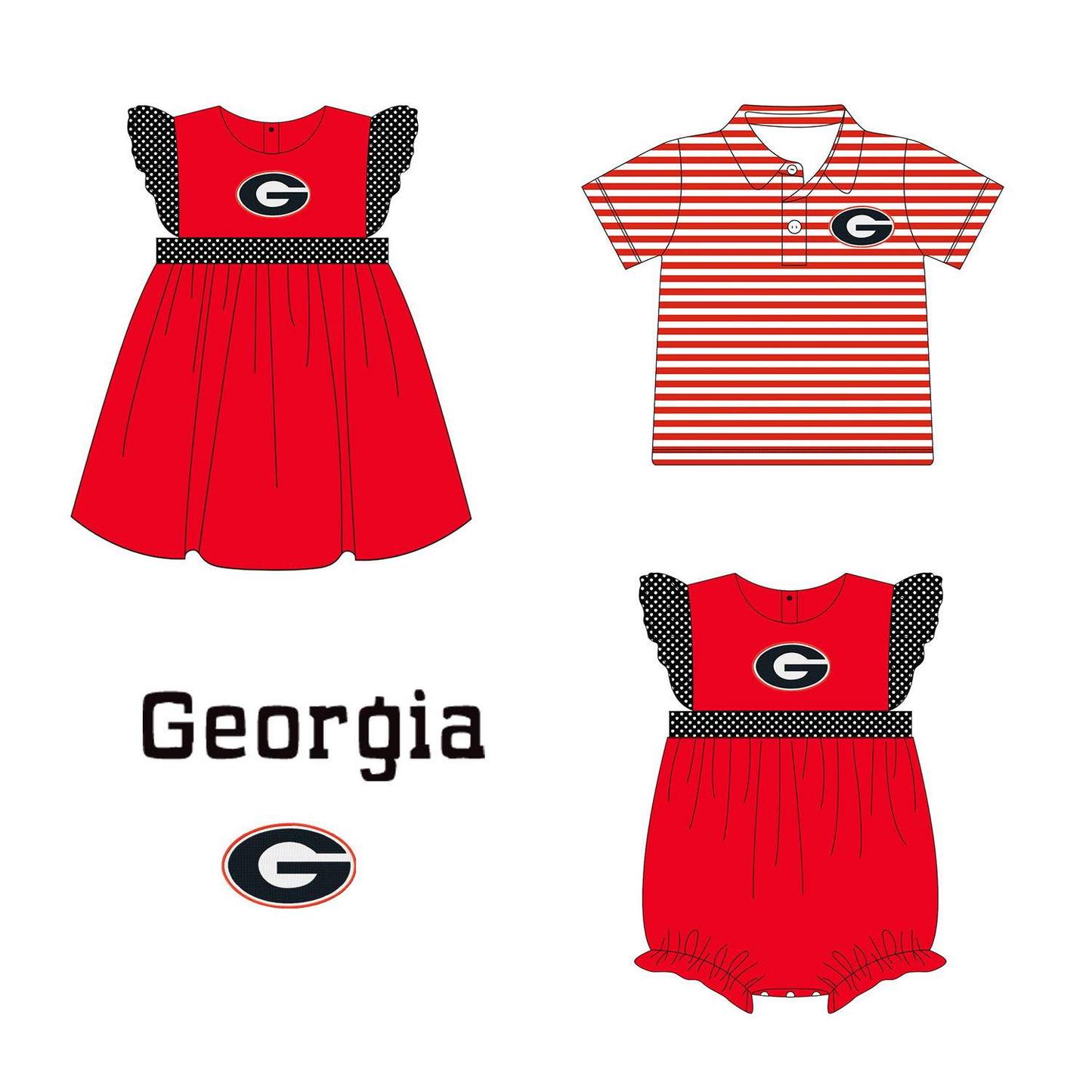 (Custom Design Preorder MOQ 5 Each Design) Team's GEORGIA Print Kids Summer Matching Clothes Sibling Wear