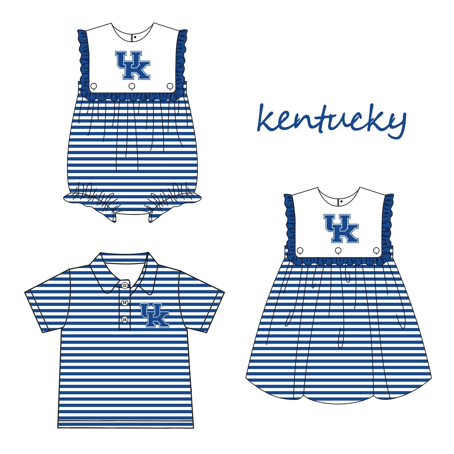 (Custom Design Preorder MOQ 5 Each Design) Team's Kentucky UK Print Kids Summer Matching Clothes Sibling Wear