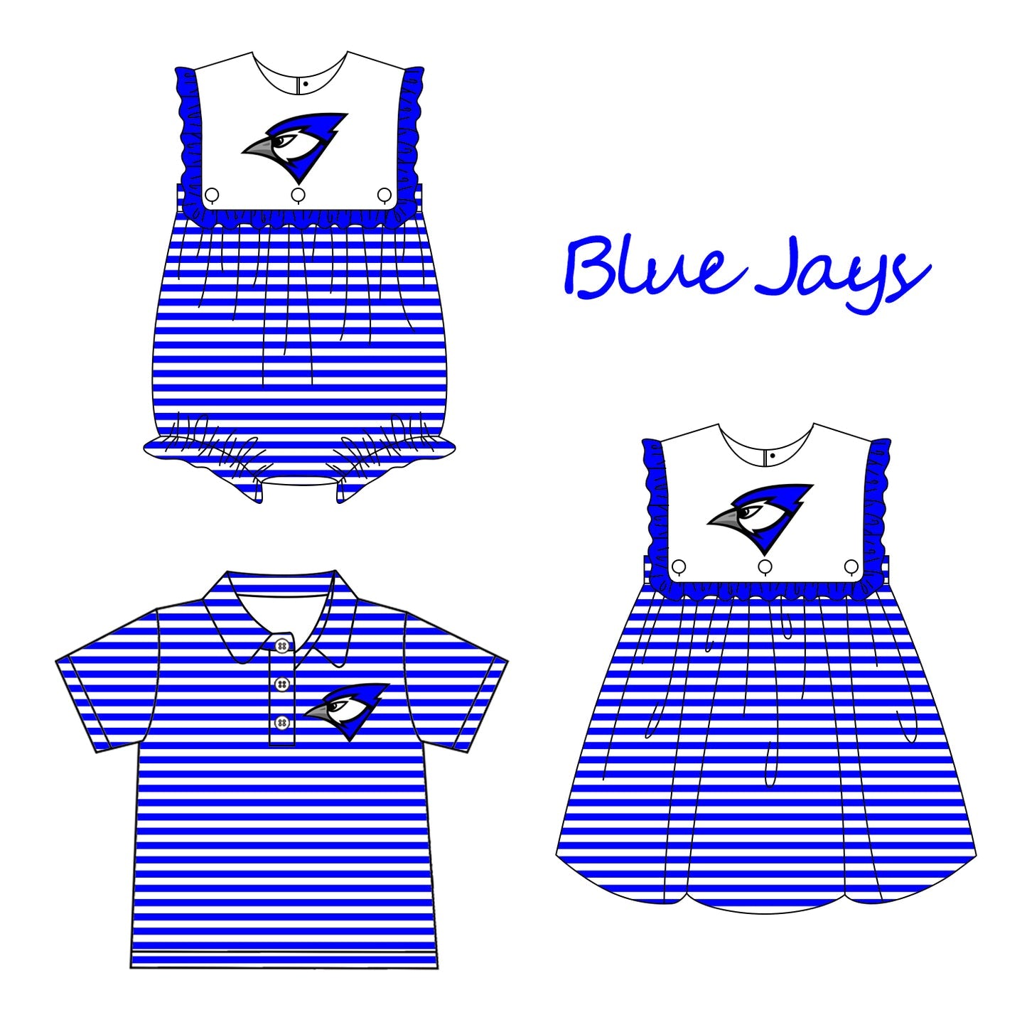(Custom Design Preorder MOQ 5 Each Design) Team's Blue Jays Print Kids Summer Matching Clothes Sibling Wear