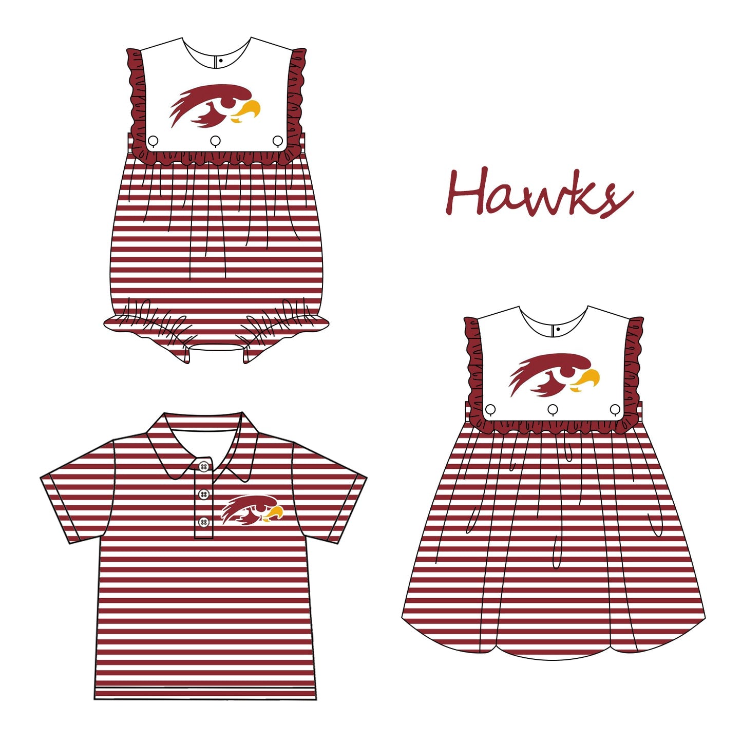 (Custom Design Preorder MOQ 5 Each Design) Team's Hawks Print Kids Summer Matching Clothes Sibling Wear