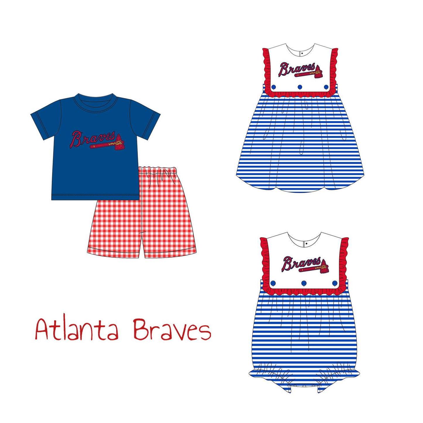 (Custom Design Preorder MOQ 5 Each Design) Team's Atlanta Braves Print Kids Summer Matching Clothes Sibling Wear