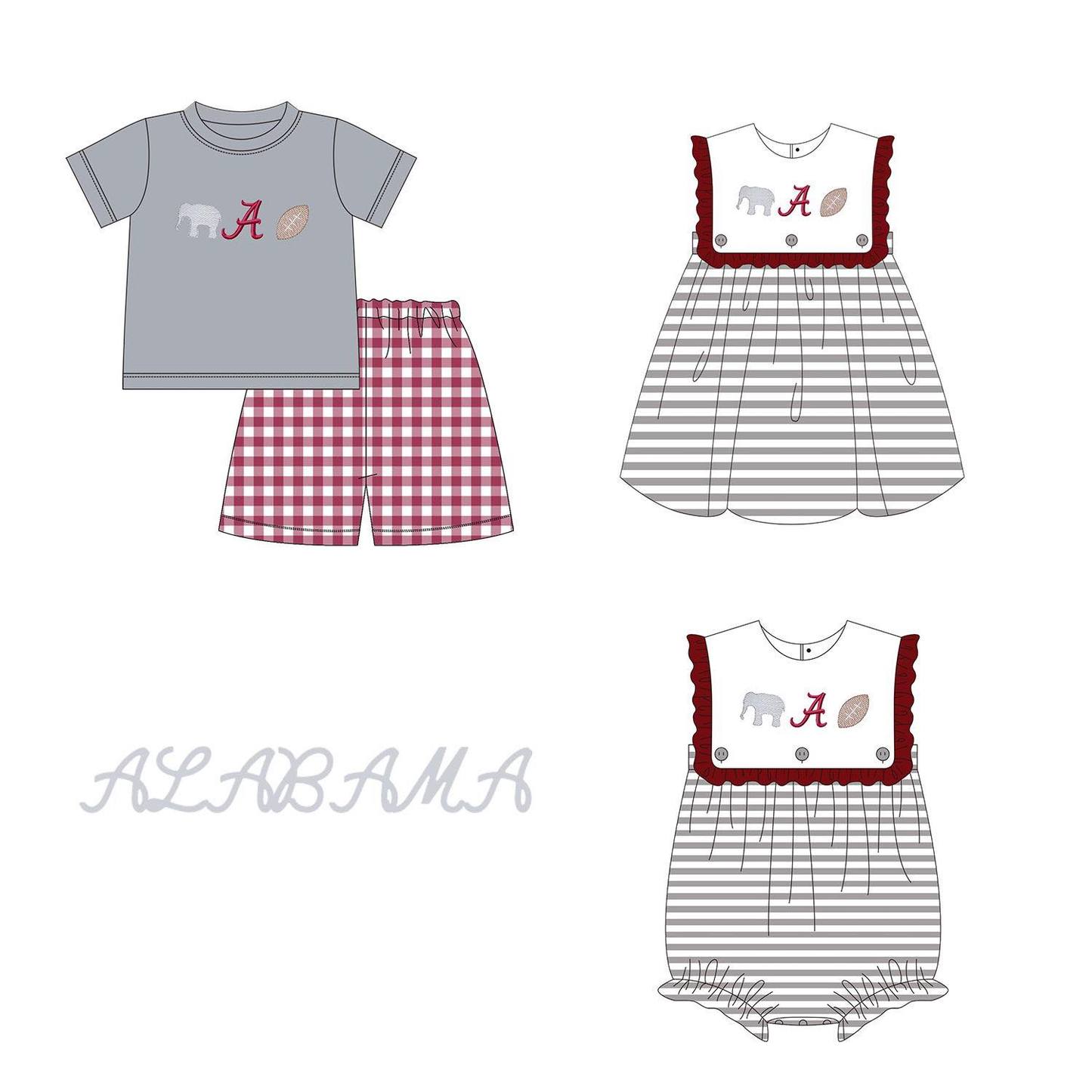(Custom Design Preorder MOQ 5 Each Design) Team's ALABAMA Print Kids Summer Matching Clothes Sibling Wear