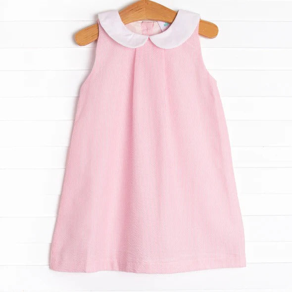 (Custom Design Preorder MOQ 5) Pink Stripes Print Girls Knee Length Dress