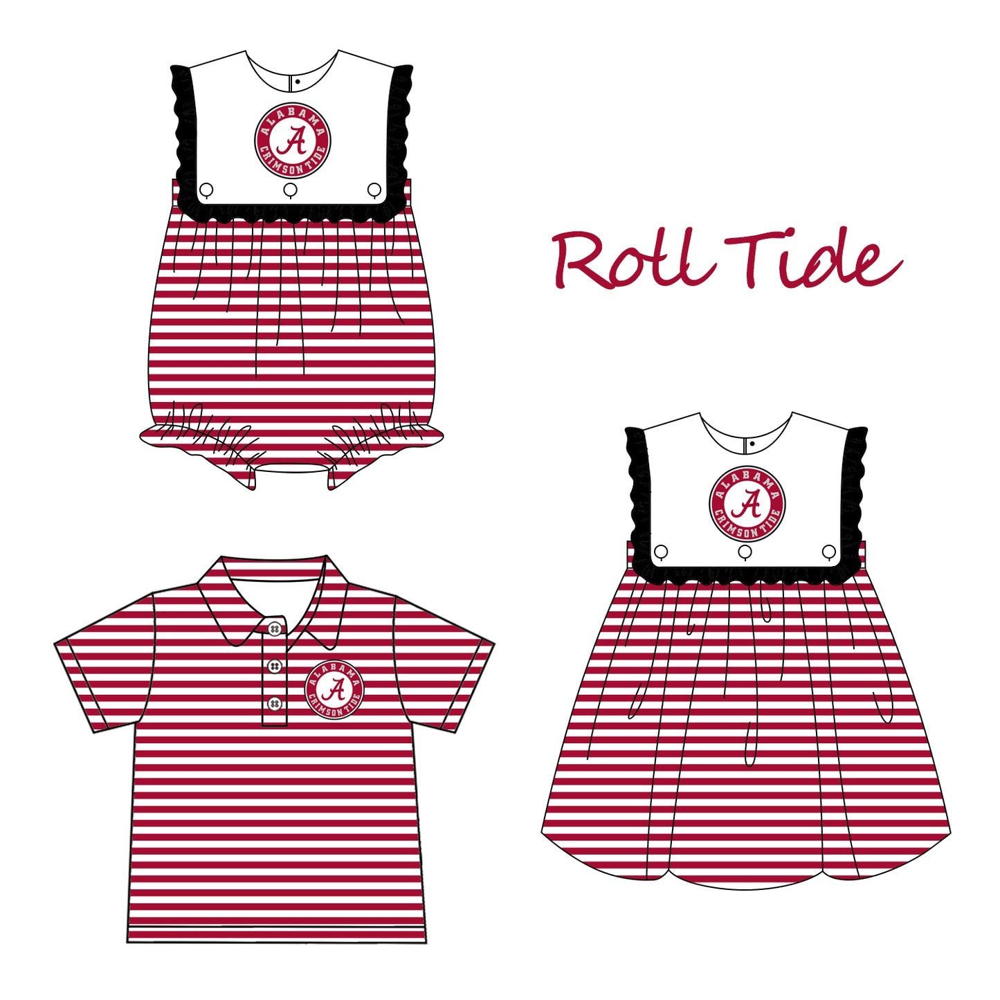 (Custom Design Preorder MOQ 5 Each Design) Team's Alabama Print Kids Summer Matching Clothes Sibling Wear