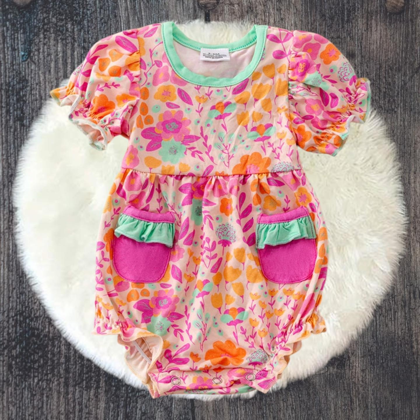 (Custom Design Preorder MOQ 5) Pink Flowers Print Baby Girls Summer Romper