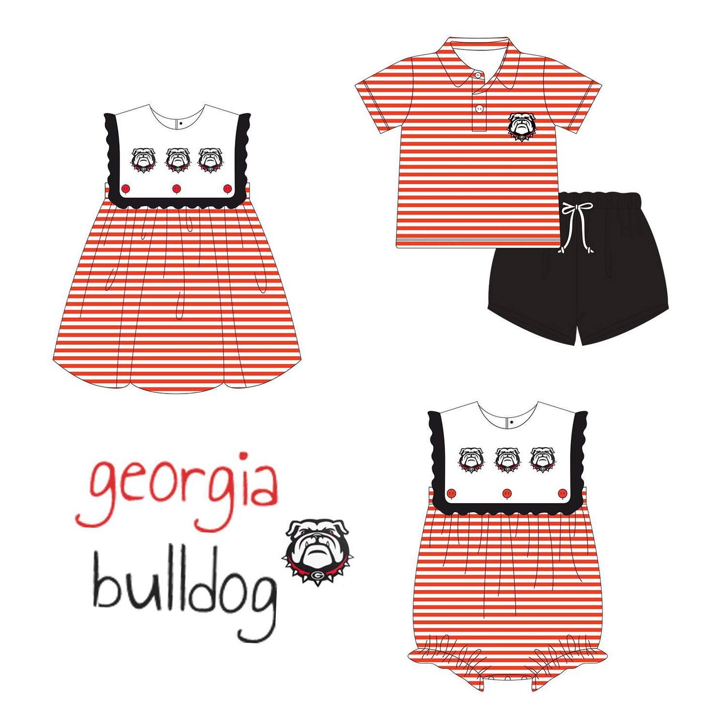 (Custom Design Preorder MOQ 5 Each Design) Team's GEORGIA BULLDOG Print Kids Summer Matching Clothes Sibling Wear