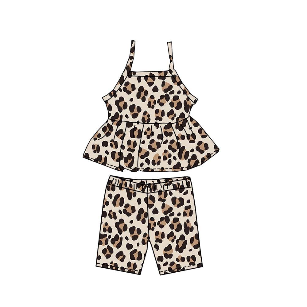 (Custom Design Preorder MOQ 5) Leopard Print Girls Summer Clothes Set