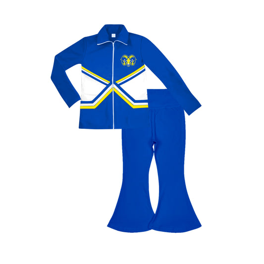 (Custom Design Preorder MOQ 5) Team's Goats Blue Zipper Top Bell Pants Girls Fall Clothes Sets