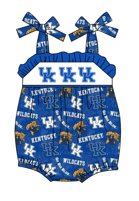 (Custom Design Preorder MOQ 5) Team's Kentucky UK Print Baby Girls Summer Romper