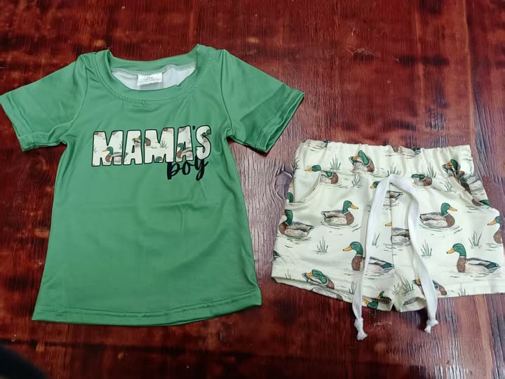 (Custom Design Preorder MOQ 5) MAMA'S Boy Top Duck Shorts Boys Summer Clothes Set