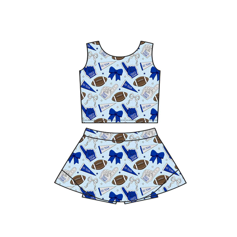 (Custom Design Preorder MOQ 5) Team's Cheer Bows Blue Print Shorts Skirts Girls Summer Yoga Clothes Set