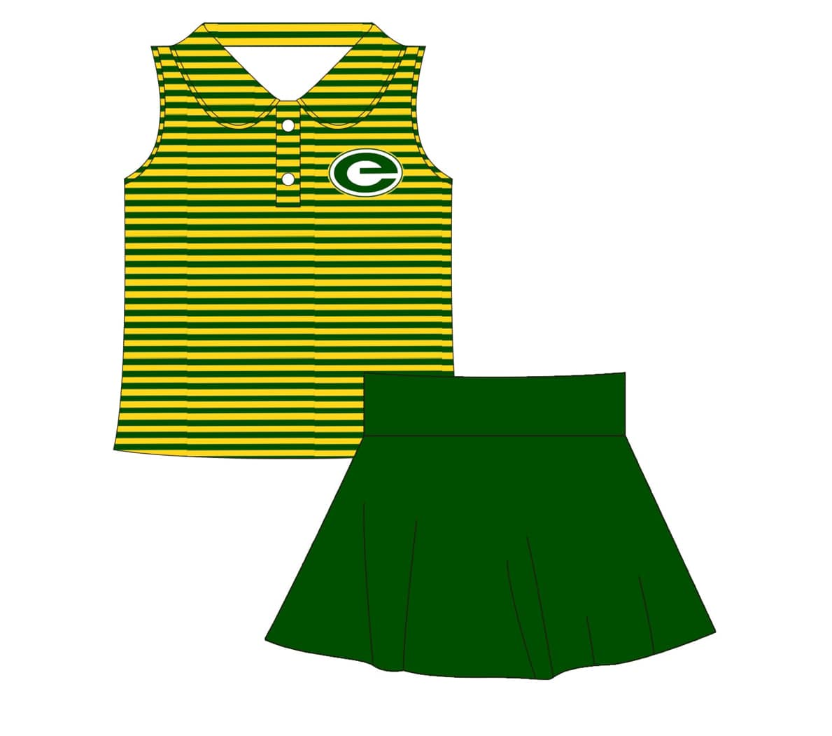 (Custom Design Preorder MOQ 5) Team's e Top Green Skirts Girls Summer Clothes Set