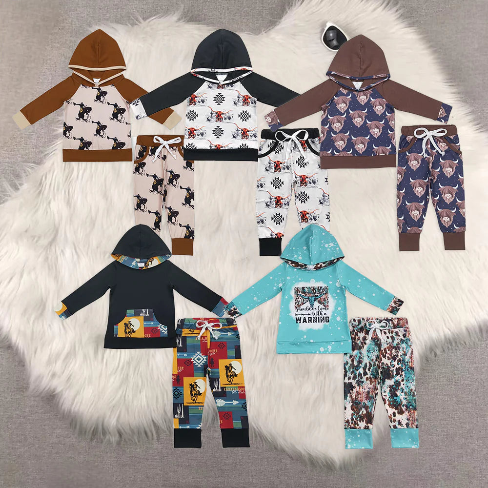 5 Print Boys Hoodie Top Western Clothes Set Brothers Wear
