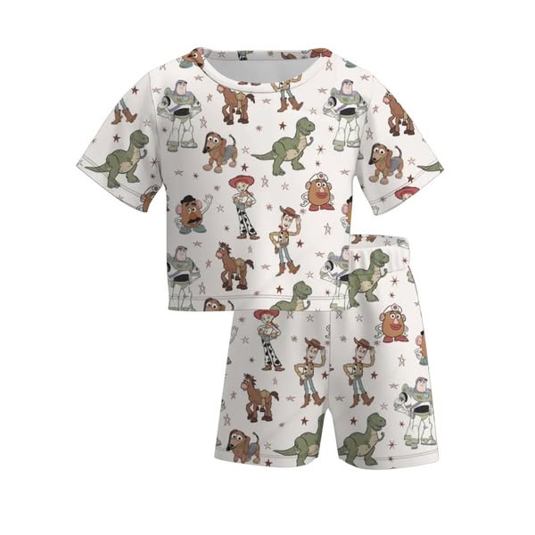 (Custom Design Preorder MOQ 5) Cartoon Toys Print Shorts Boys Summer Clothes Set