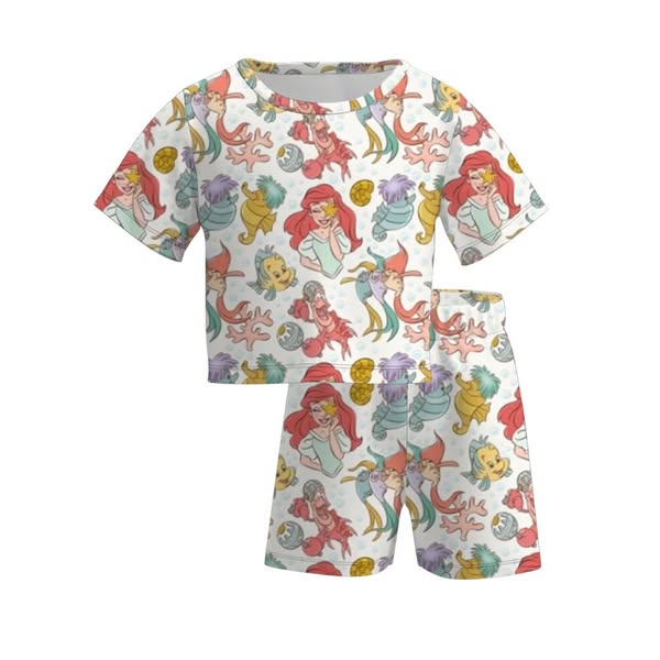 (Custom Design Preorder MOQ 5) Cartoon Mermaid Print Shorts Boys Summer Clothes Set