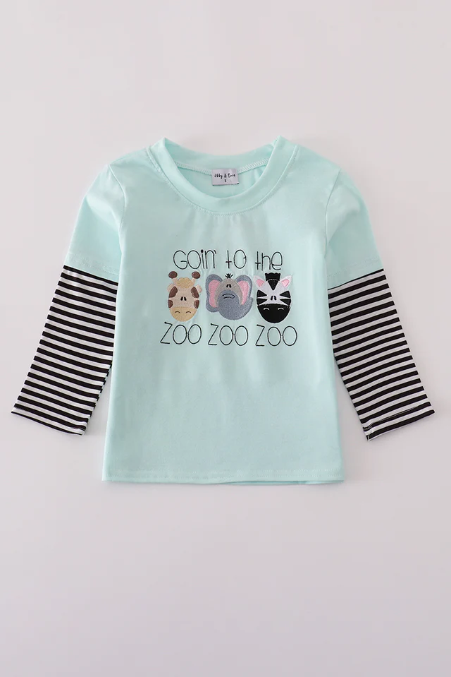 (Custom Design Preorder MOQ 5) ZOO Animals Print Boys Long Sleeve Tee Shirts Top