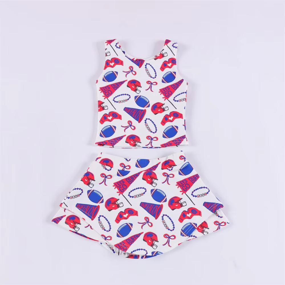 (Custom Design Preorder MOQ 5) Team's Cheer Bows Print Shorts Skirts Girls Summer Yoga Clothes Set