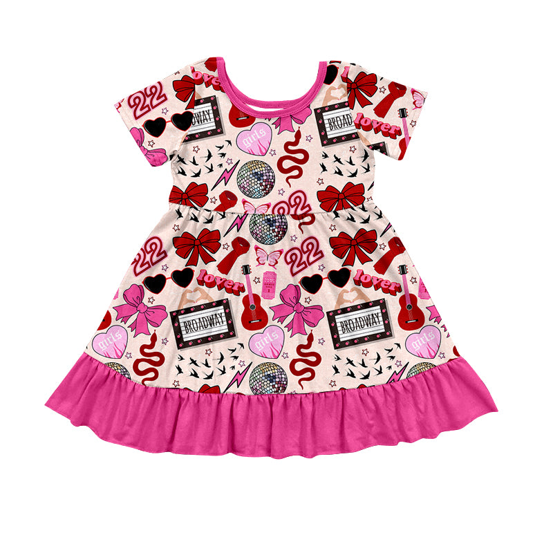 (Custom Design Preorder MOQ 5) Singer Swiftie Hot Pink Print Girls Summer Knee Length Dress