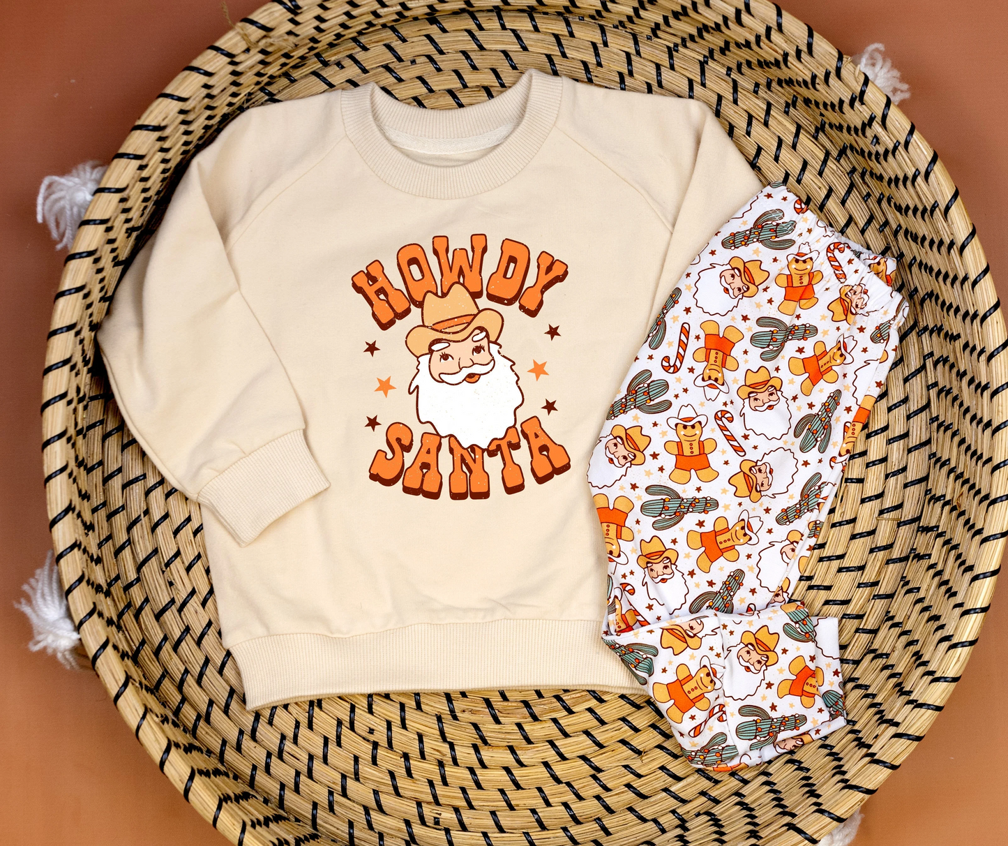 (Custom Design Preorder MOQ 5) Howdy Santa Cactus Print Boys Christmas Clothes Set