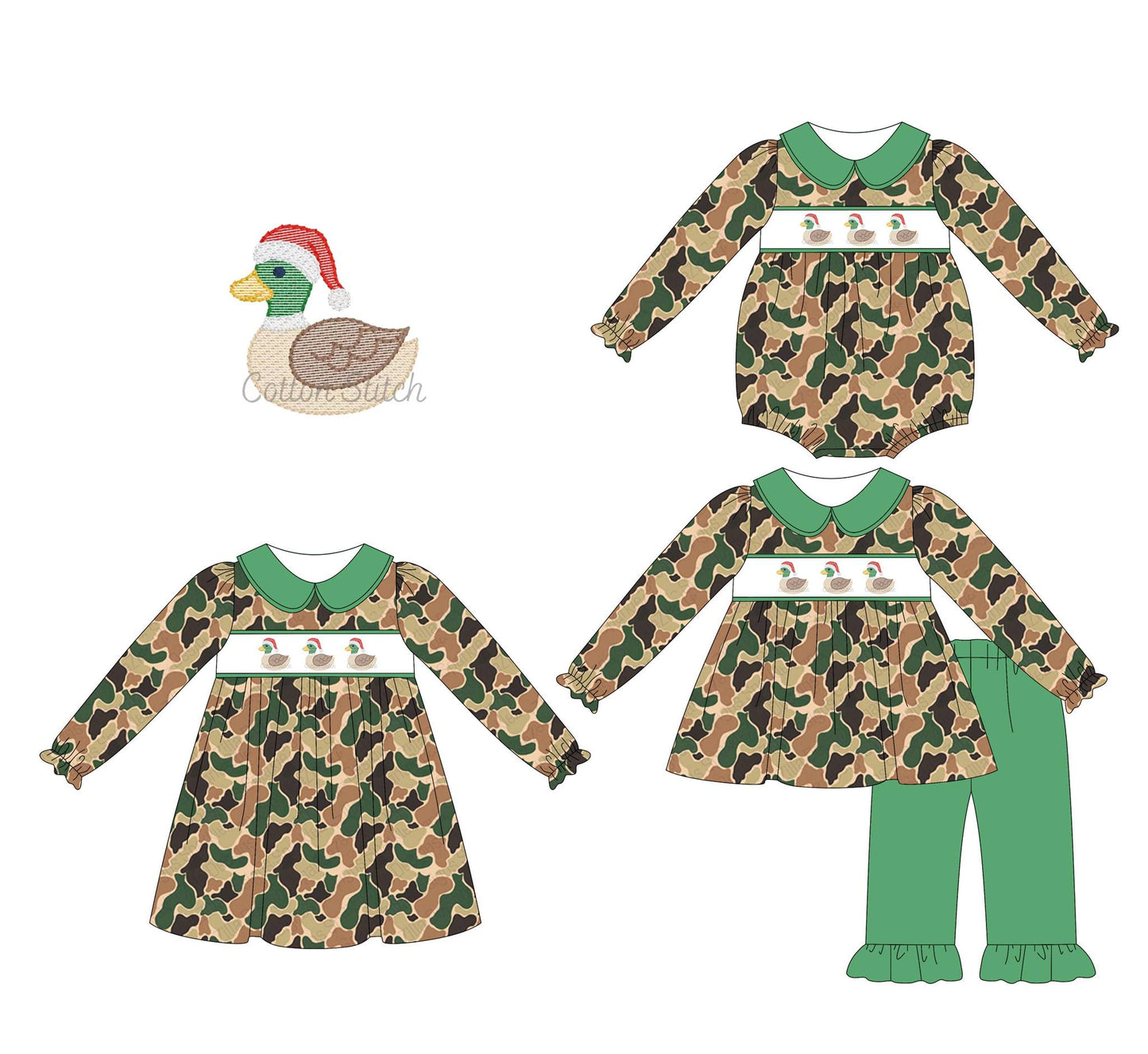 5.21(Custom Design Preorder MOQ 5 Each Design) Duck Camo Print Girls Christmas Matching Clothes Sisters Wear