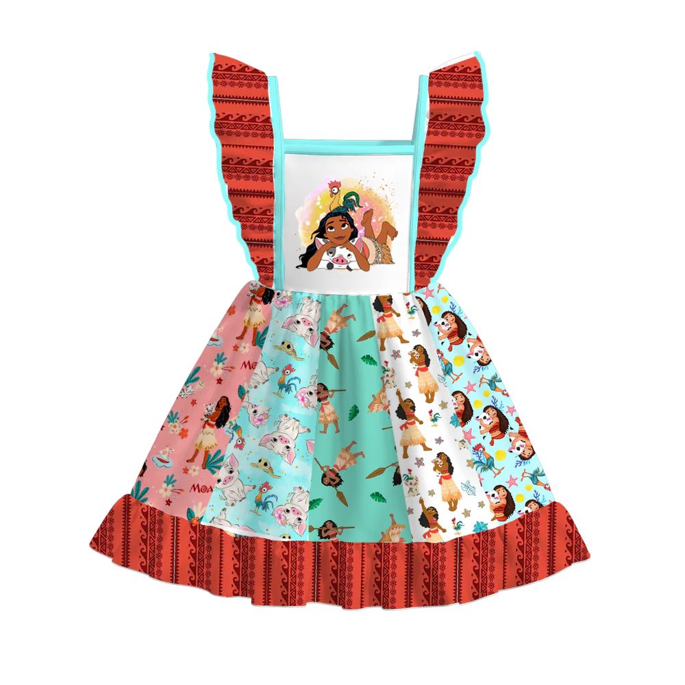 (Custom Design Preorder MOQ 5) Cartoon Princess Moan* Print Girls Summer Knee Length Dress