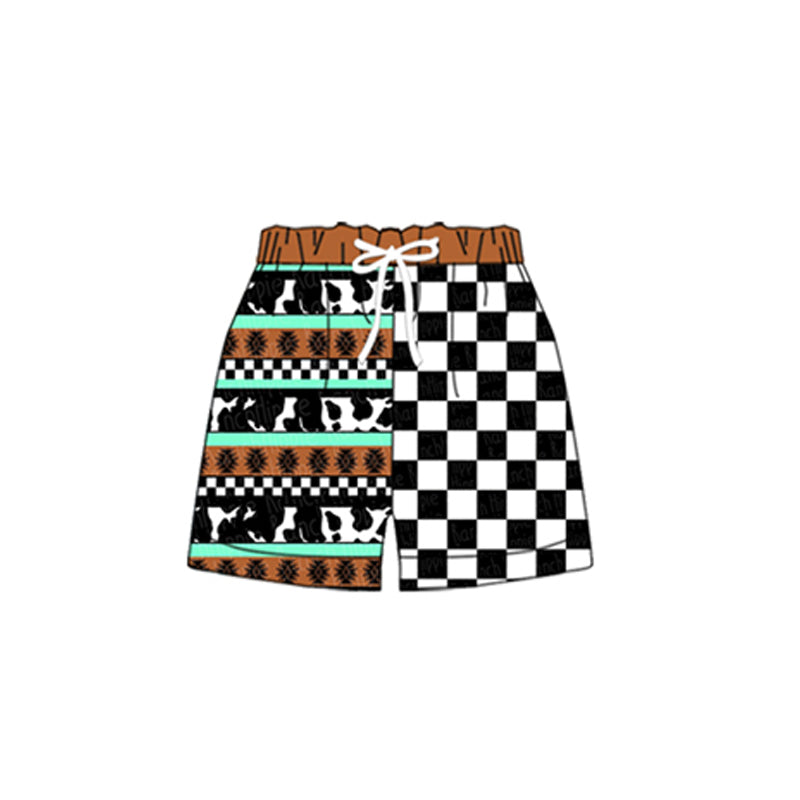 (Custom Design Preorder MOQ 5) Stripes Black Plaid Print Kids Western Bottom Shorts