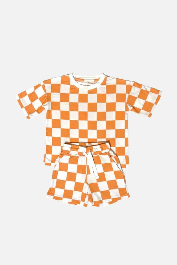 (Custom Design Preorder MOQ 5) Team's TENNESSEE Orange Plaid Shorts Boys Summer Clothes Set