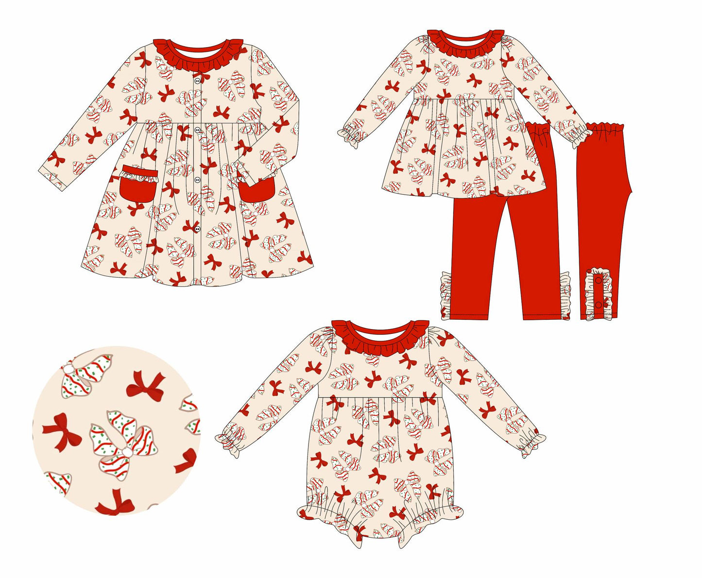 5.21(Custom Design Preorder MOQ 5 Each Design) Bows Cake Print Girls Christmas Matching Clothes Sisters Wear