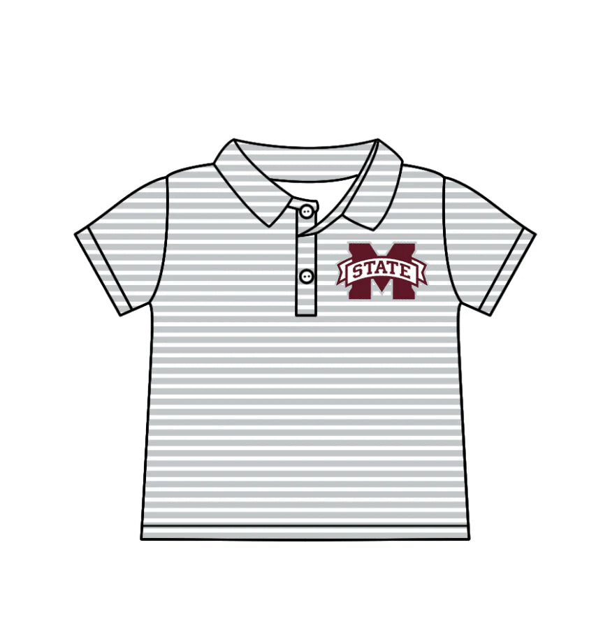 (Custom Design Preorder MOQ 5) Team's Mississippi State Stripes Print Boys Summer Polo Tee Shirts Top