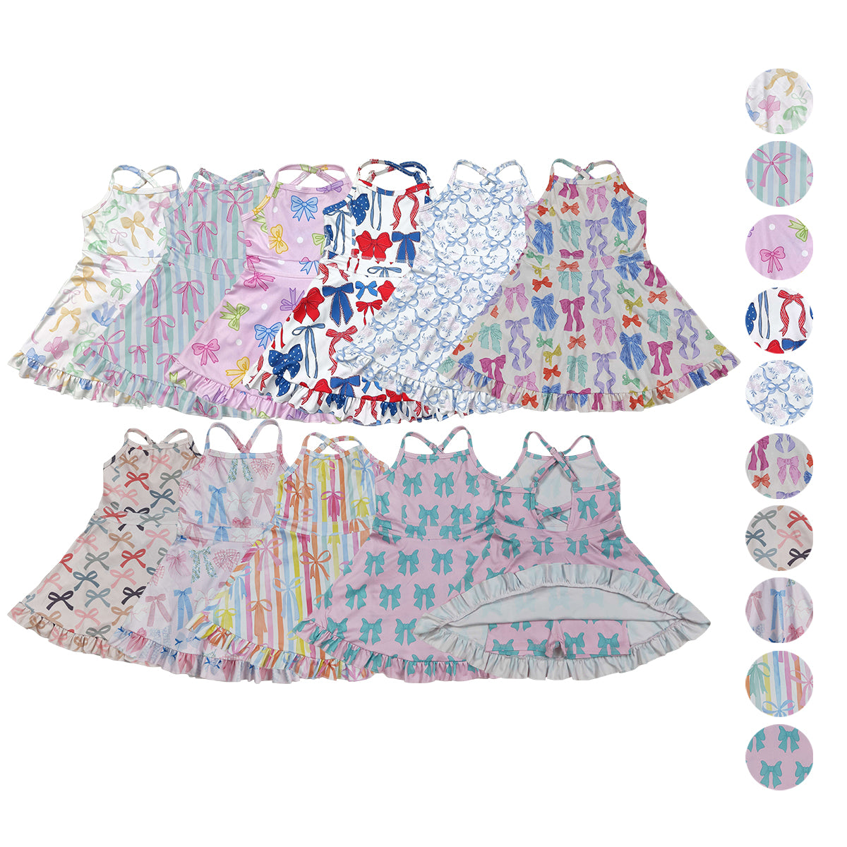 4 Colors Bows Print Girls Summer Knee Length Shorts Yoga Dress Sisters Wear