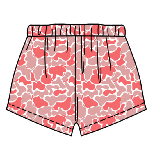 (Custom Design Preorder MOQ 5 Each Item) Pink Camo Print Summer Bottom Shorts Mom and Me Matching Clothes