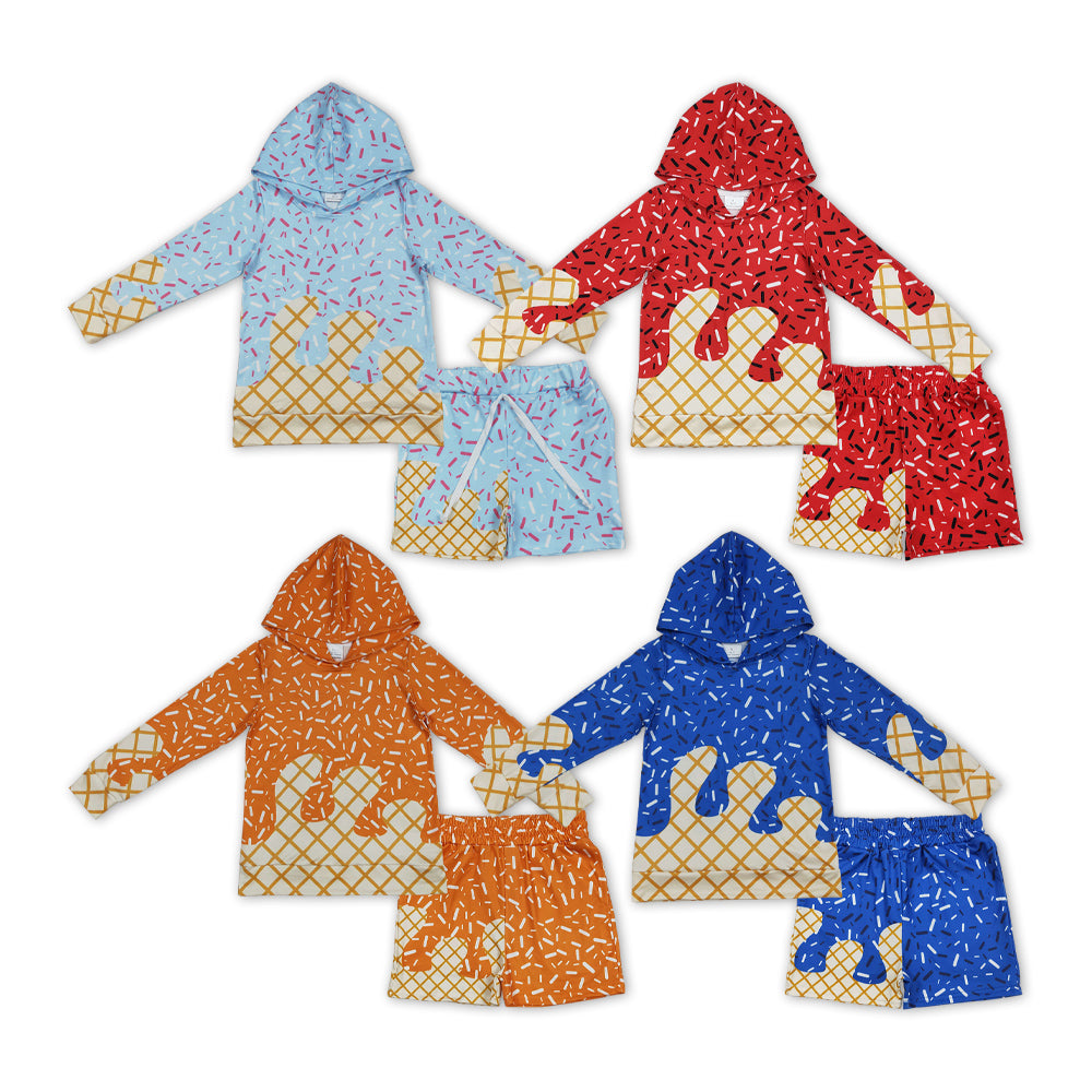 4 Colors Sprinkles Hoodie Top Pockets Shorts Boys Clothes Set Brothers Wear