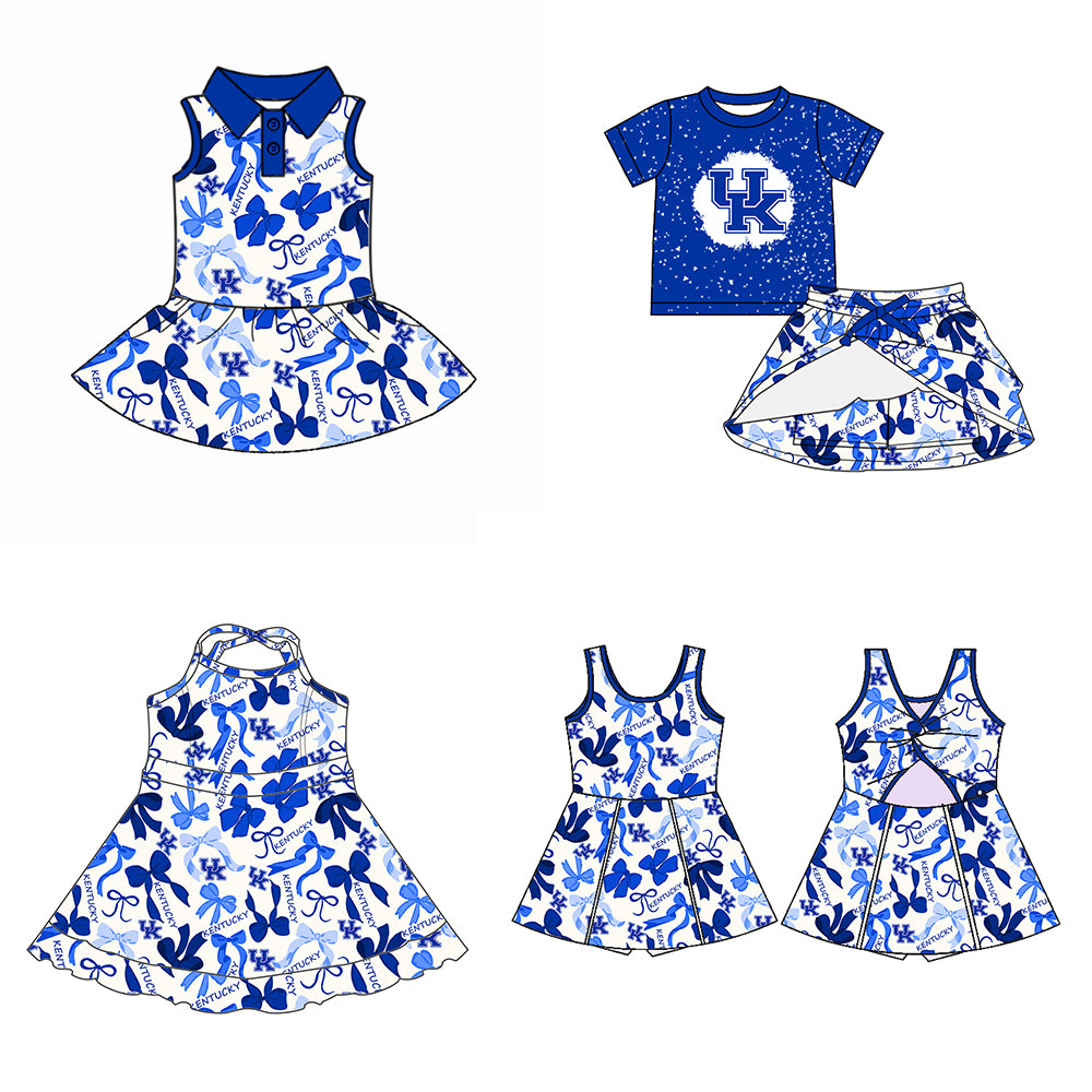 (Custom Design Preorder MOQ 5 Each Color) Team's UK KENTUCKY Bows Print Girls Summer Clothes Sisters Matching Wear