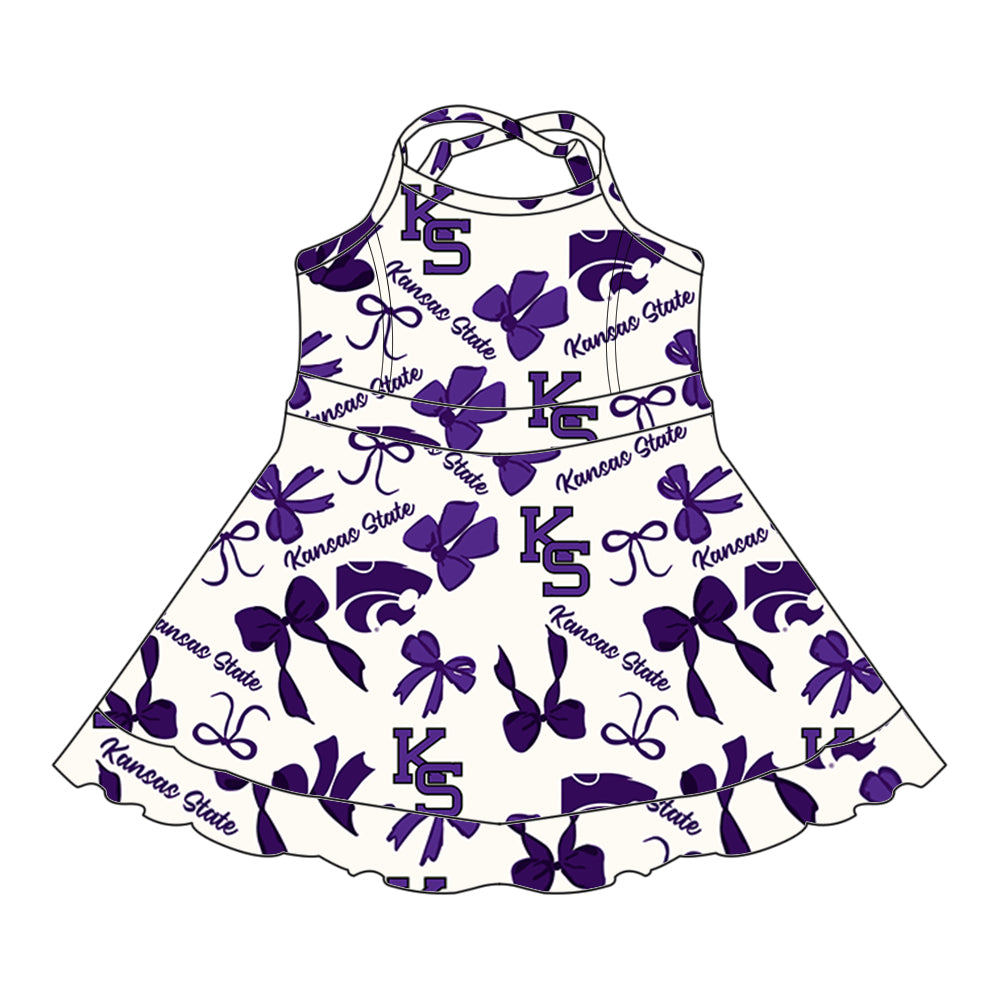 (Custom Design Preorder MOQ 5 Each Color) Team's Kansas State Bows Print Girls Summer Clothes Sisters Matching Wear