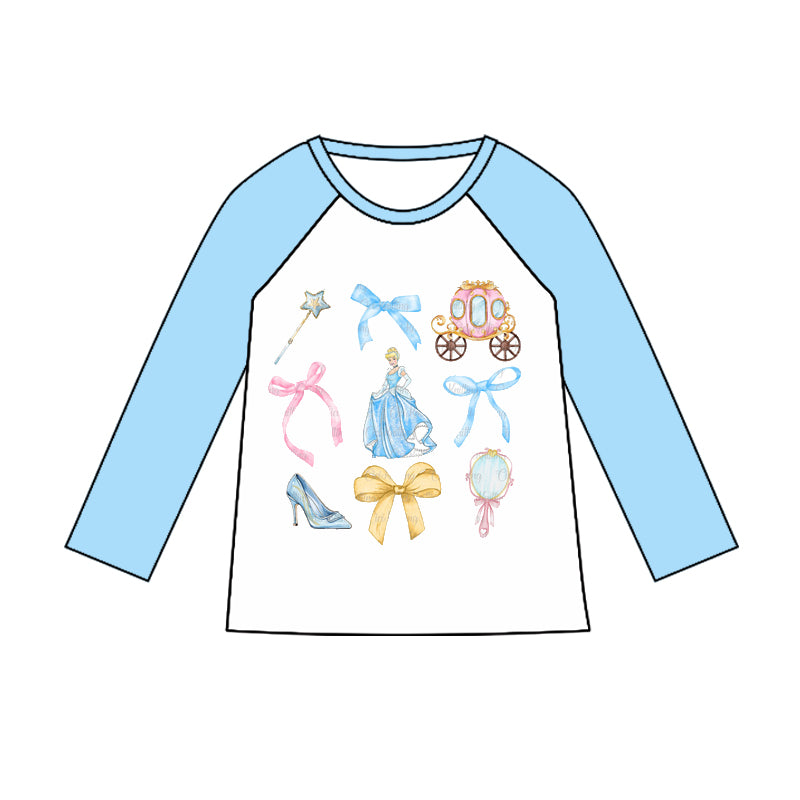 (Custom Design Preorder MOQ 5) Cartoon Princess Blue Print Girls Tee Shirts Top
