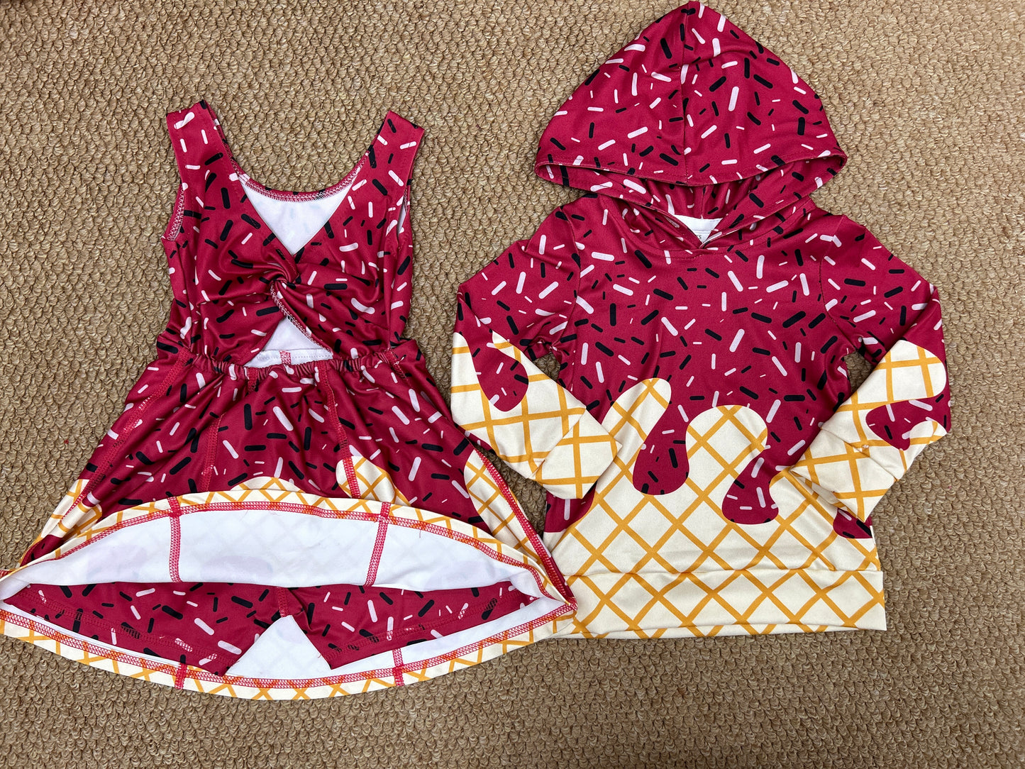 Sprinkles Wine Print Girls Yoga Dress & Boys Hoodie Top Sibling Matching Clothes