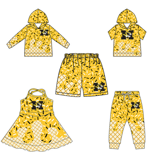 (Custom Design Preorder MOQ 5 Each Item)Team's Missouri Tigers Sprinkles Print Sibling Matching Clothes