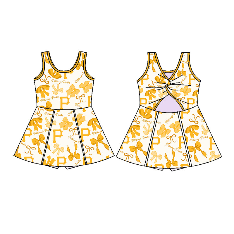 (Custom Design Preorder MOQ 5 Each Color) Team's PIRATES Bows Print Girls Summer Clothes Sisters Matching Wear