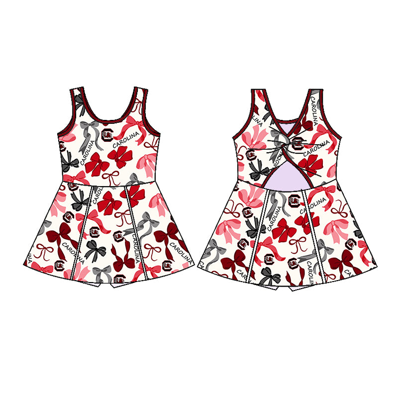 (Custom Design Preorder MOQ 5 Each Color) Team's CAROLINA Bows Print Girls Summer Clothes Sisters Matching Wear