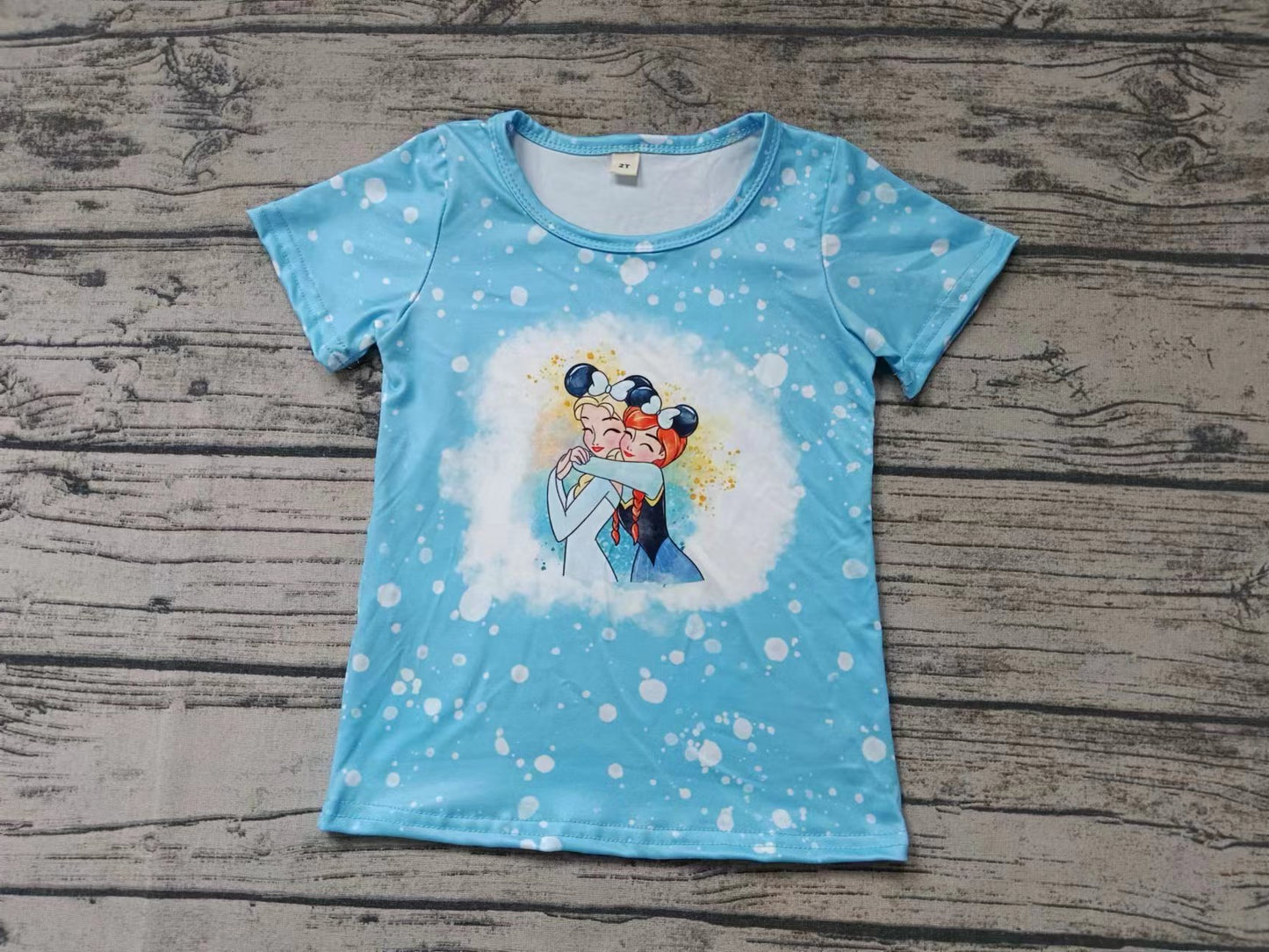 (Custom Design Preorder MOQ 5) Cartoon Princess Blue Print Girls Summer Tee Shirts Top