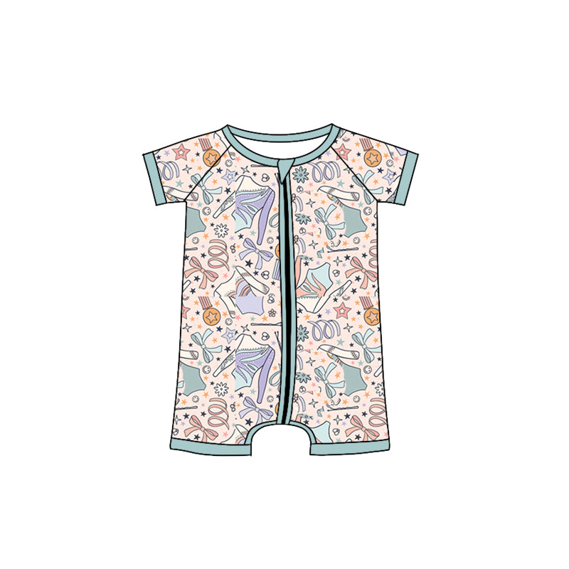 (Custom Design Preorder MOQ 5) Dancing Print Baby Girls Summer Zipper Sleeper Romper