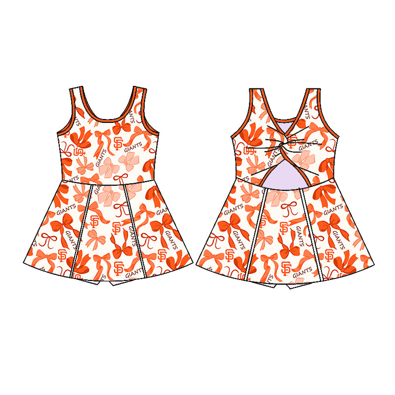(Custom Design Preorder MOQ 5 Each Color) Team's GIANTS Bows Print Girls Summer Clothes Sisters Matching Wear