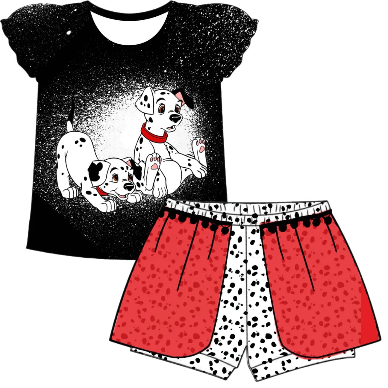 (Custom Design Preorder MOQ 5) Cute Cartoon Dog Print Girls Summer Clothes Set
