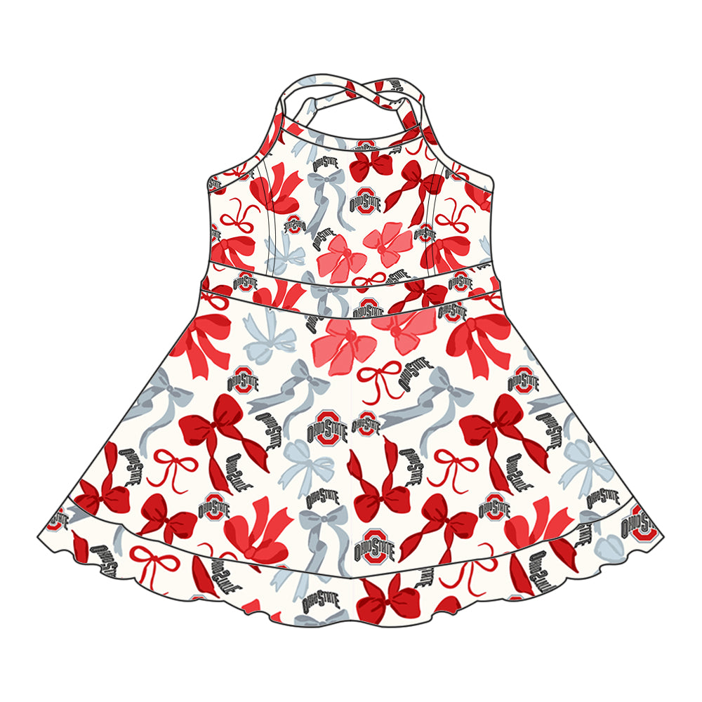 (Custom Design Preorder MOQ 5 Each Color) Team's OHIO STATE Bows Print Girls Summer Clothes Sisters Matching Wear